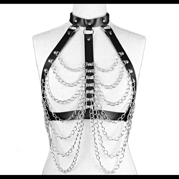 Leather Chest Harness w/ metal chain main image 10